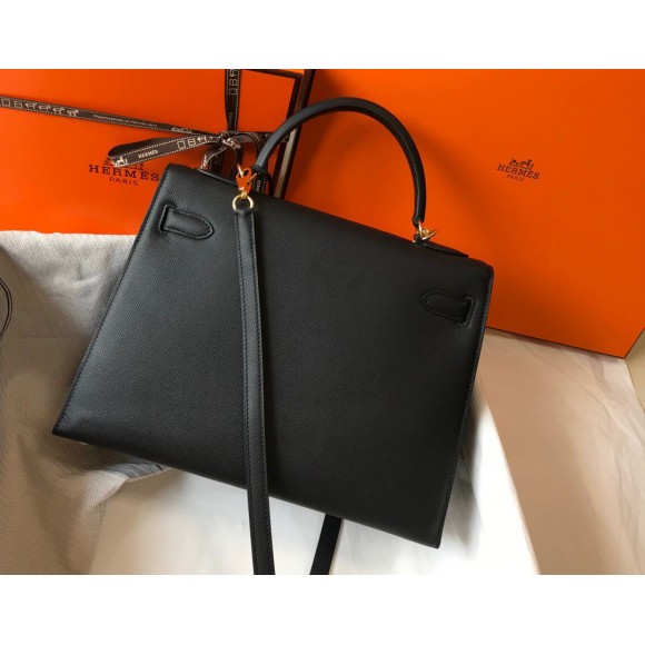 H**mes kelly 32cm sellier bag in black epsom calfskin ghw