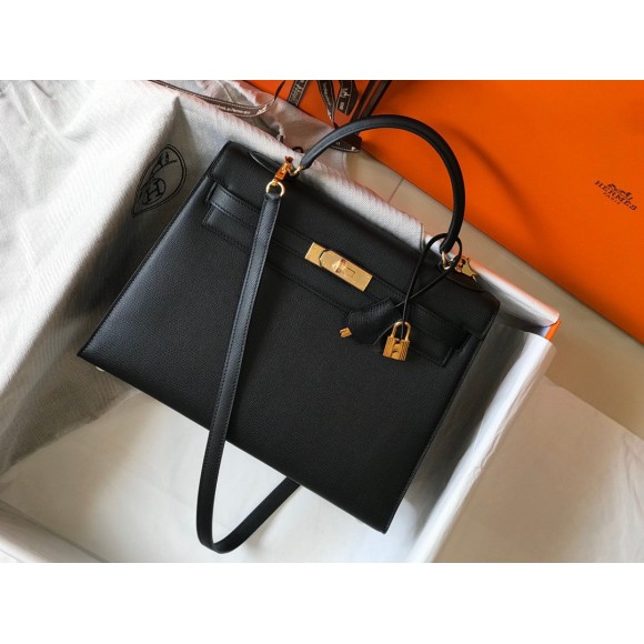 H**mes kelly 32cm sellier bag in black epsom calfskin ghw