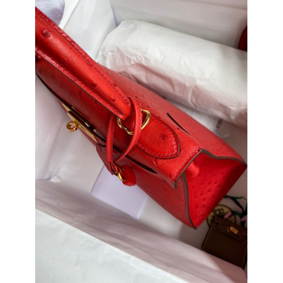 H**mes kelly sellier 28 handmade bag in red ostrich leather