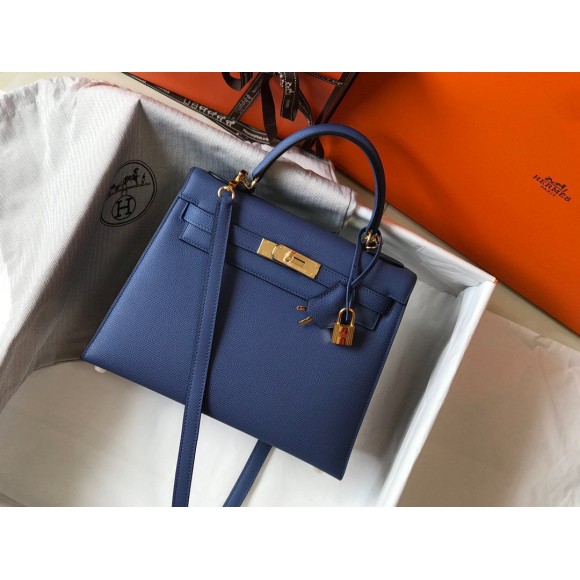 H**mes kelly 28cm sellier bag in blue agate epsom calfskin ghw