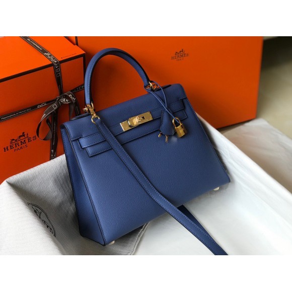 H**mes kelly 28cm sellier bag in blue agate epsom calfskin ghw