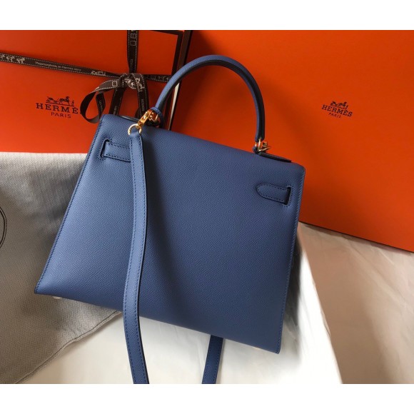 H**mes kelly 28cm sellier bag in blue agate epsom calfskin ghw