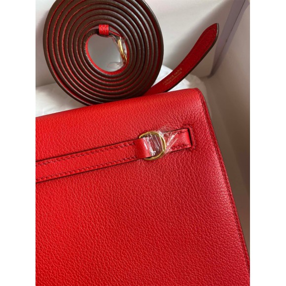 H**mes kelly danse ii handmade bag in red evercolor calfskin