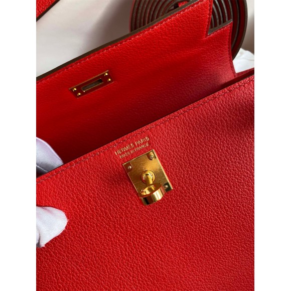 H**mes kelly danse ii handmade bag in red evercolor calfskin