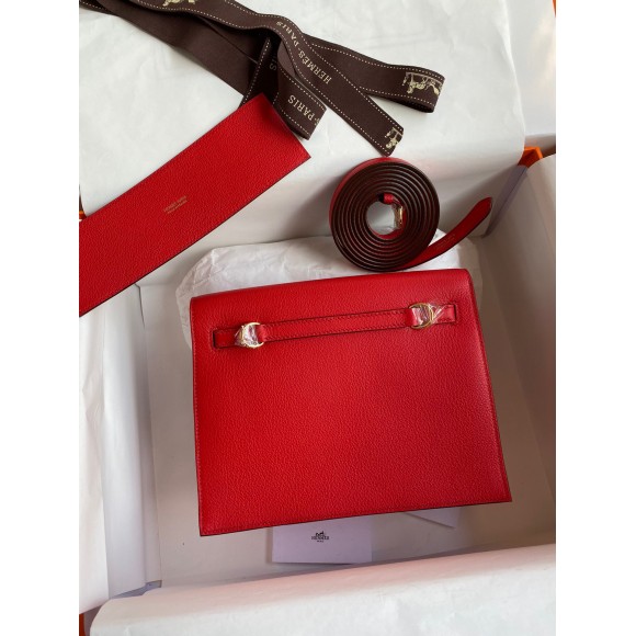 H**mes kelly danse ii handmade bag in red evercolor calfskin