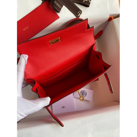 H**mes kelly danse ii handmade bag in red evercolor calfskin