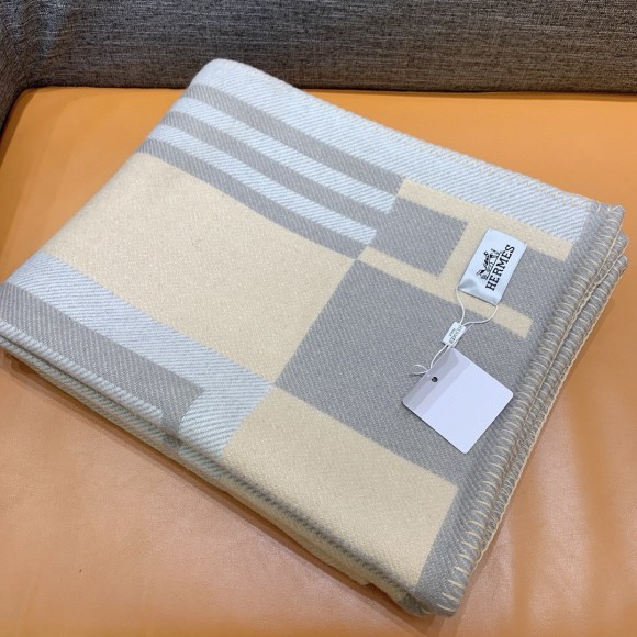 H**mes ithaque blanket in grey wool and cashmere