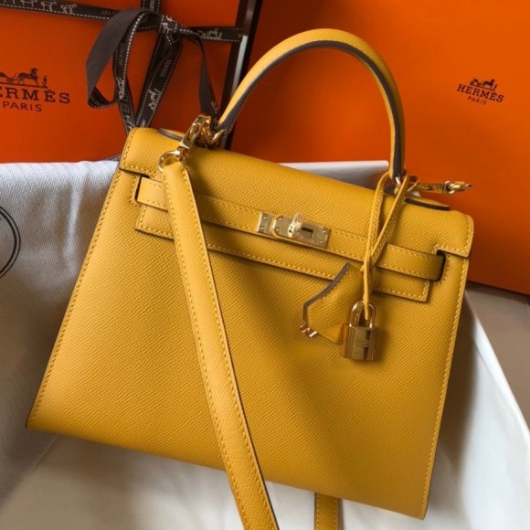 H**mes kelly 25cm sellier bag in jaune ambre epsom calfskin ghw