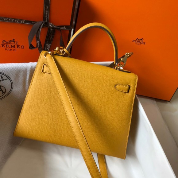 H**mes kelly 25cm sellier bag in jaune ambre epsom calfskin ghw