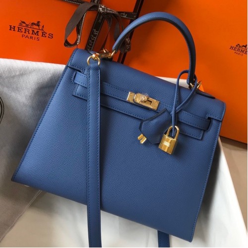Hermes Kelly 25cm Sellier Bag in Blue Agate Epsom Calfskin GHW