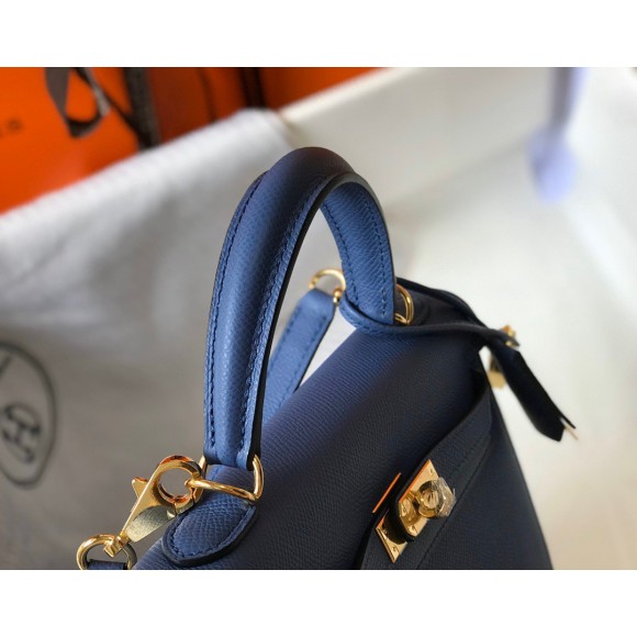 H**mes kelly 25cm sellier bag in blue agate epsom calfskin ghw