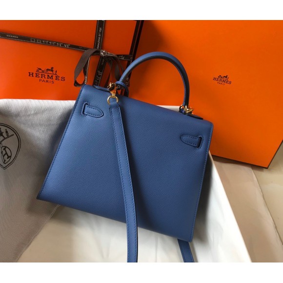 H**mes kelly 25cm sellier bag in blue agate epsom calfskin ghw