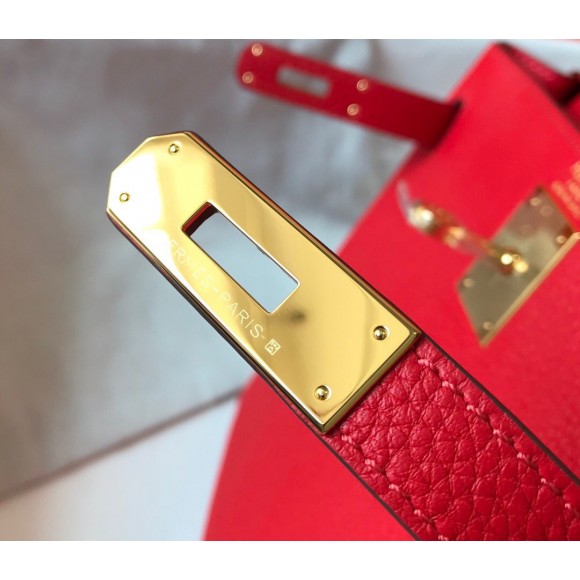 H**mes kelly 32cm retourne bag in red clemence leather ghw