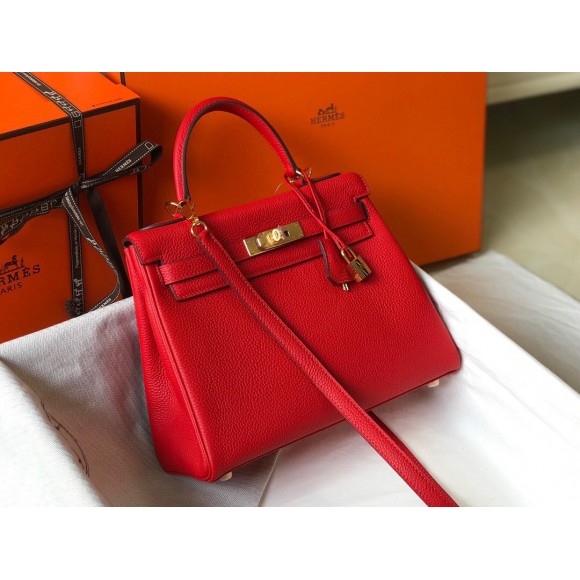 H**mes kelly 32cm retourne bag in red clemence leather ghw