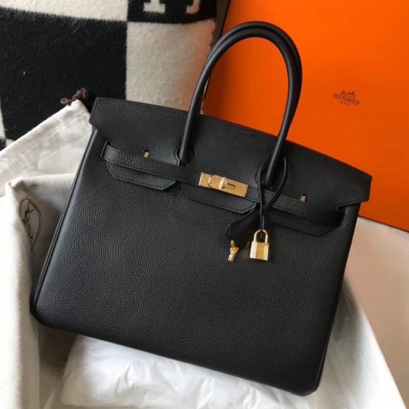 H**mes birkin 35 bag in black clemence leather with ghw