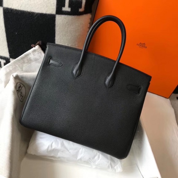 H**mes birkin 35 bag in black clemence leather with ghw