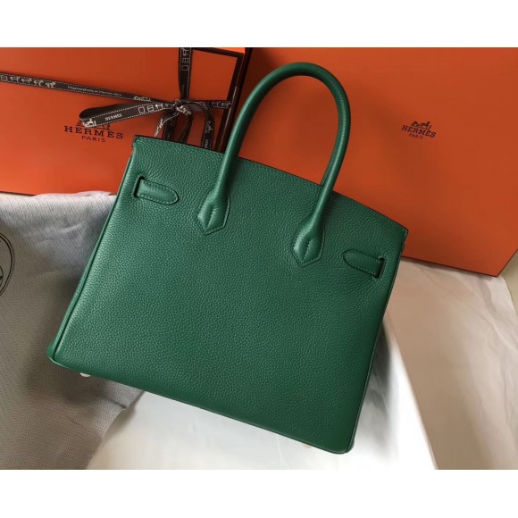 H**mes birkin 30 bag in vert vertigo clemence leather with ghw