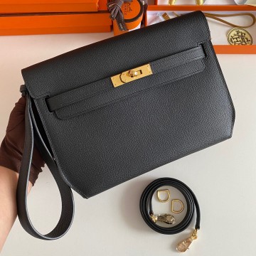 Hermes Kelly Depeches 25 Pouch in Black Epsom Calfskin Hermes Kelly Depeches 25 Pouch in Black Epsom Calfskin