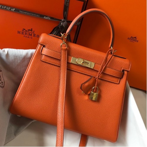 Hermes Kelly 28cm Retourne Bag in Orange Clemence Leather GHW Hermes Kelly 28cm Retourne Bag in Orange Clemence Leather GHW