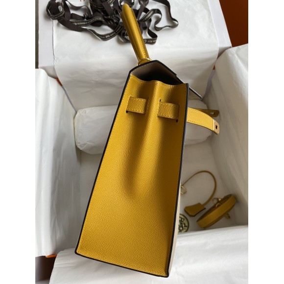 H**mes kelly sellier 32 bicolor bag in trench and yellow epsom calfskin