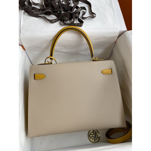 H**mes kelly sellier 32 bicolor bag in trench and yellow epsom calfskin