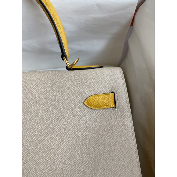 H**mes kelly sellier 32 bicolor bag in trench and yellow epsom calfskin