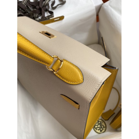 H**mes kelly sellier 32 bicolor bag in trench and yellow epsom calfskin