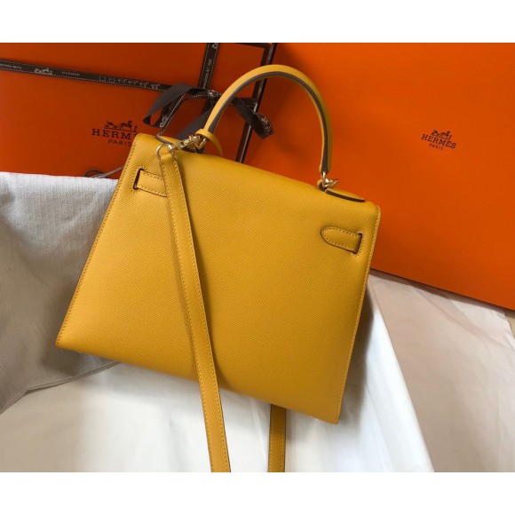 H**mes kelly 28cm sellier bag in yellow epsom calfskin ghw