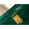 Hermes Kelly Mini II Sellier Bag In Green Crocodile Embossed Leather