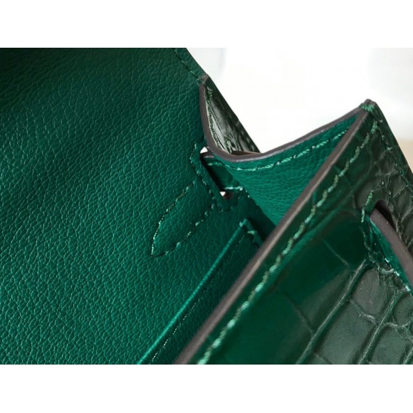 H**mes kelly mini ii sellier bag in green crocodile embossed leather