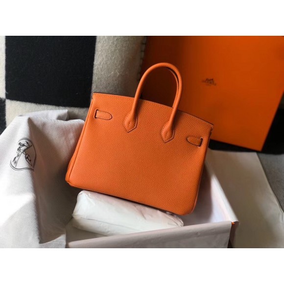 H**mes birkin 25 bag in orange clemence leather with ghw