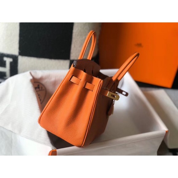 H**mes birkin 25 bag in orange clemence leather with ghw