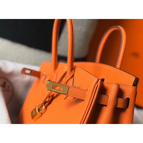 H**mes birkin 25 bag in orange clemence leather with ghw