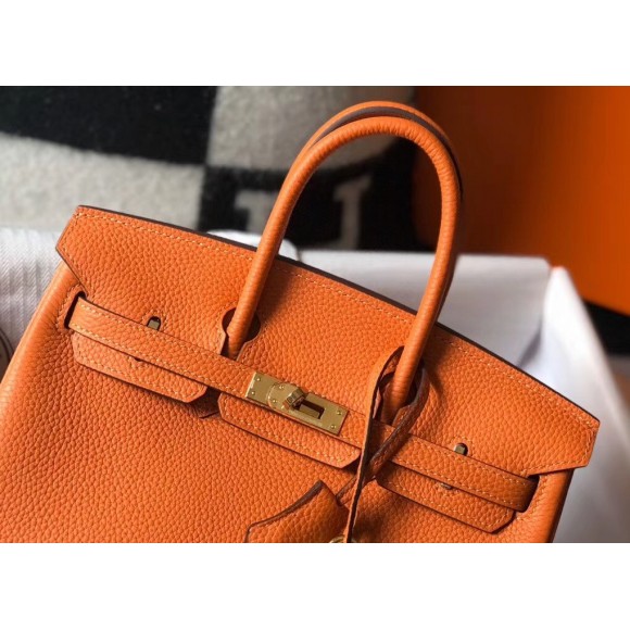 H**mes birkin 25 bag in orange clemence leather with ghw