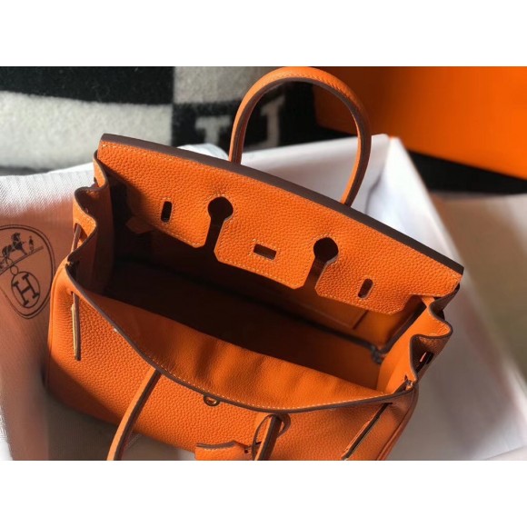 H**mes birkin 25 bag in orange clemence leather with ghw