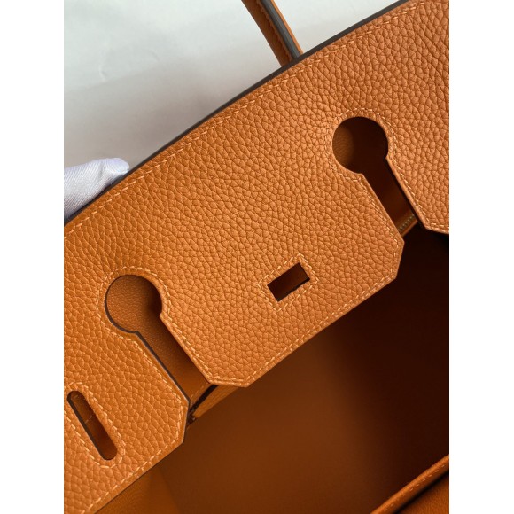 H**mes birkin 25 retourne handmade bag in orange clemence leather