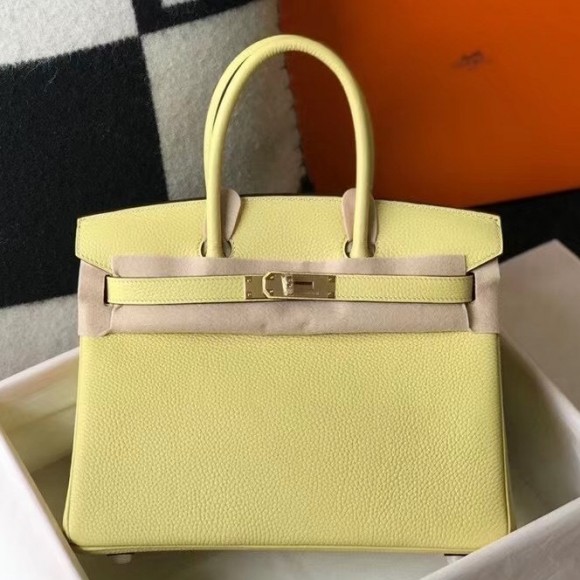 H**mes birkin 30 bag in jaune poussin clemence leather with ghw