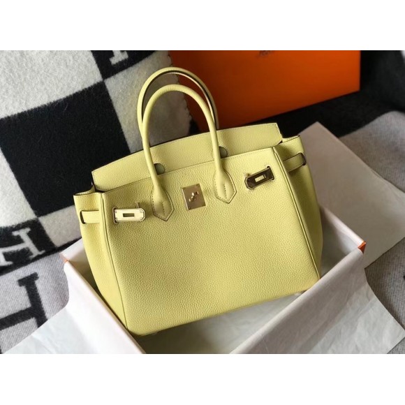 H**mes birkin 30 bag in jaune poussin clemence leather with ghw