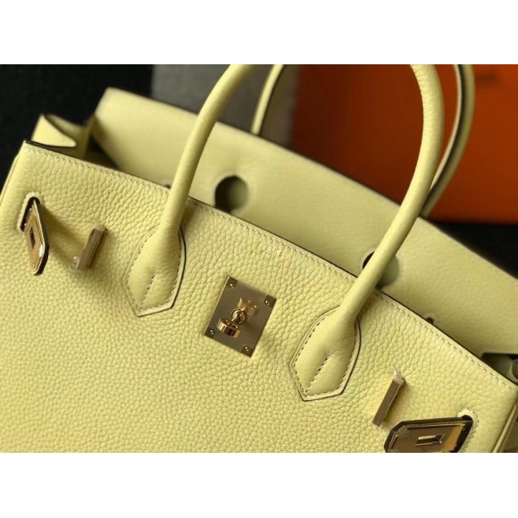 H**mes birkin 30 bag in jaune poussin clemence leather with ghw