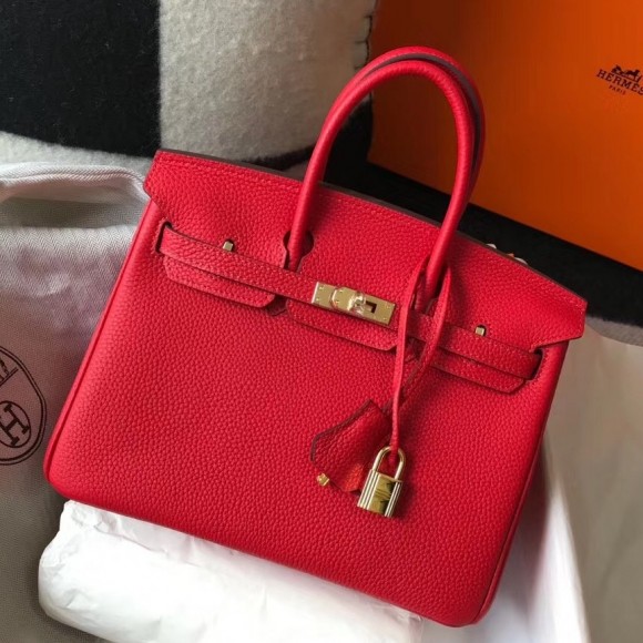 H**mes birkin 25 bag in red clemence leather with ghw