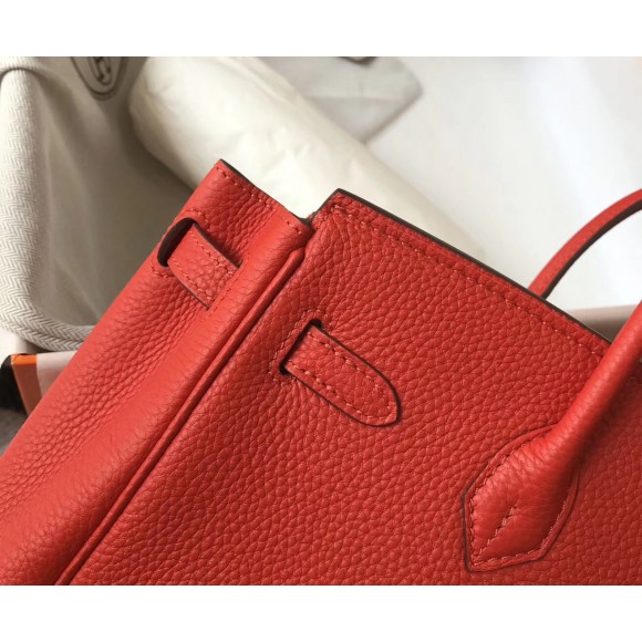 H**mes birkin 25 bag in red clemence leather with ghw