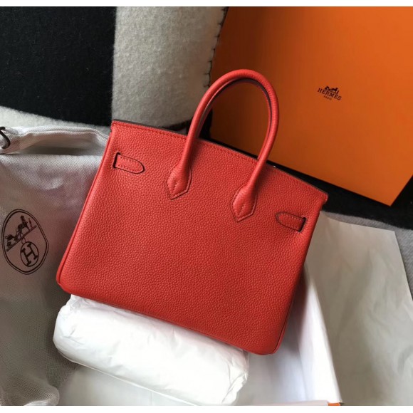 H**mes birkin 25 bag in red clemence leather with ghw