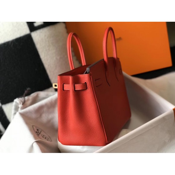 H**mes birkin 25 bag in red clemence leather with ghw