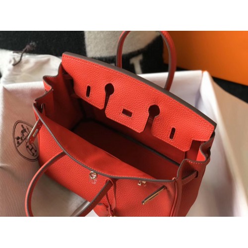 Hermes Birkin 25 Bag In Red Clemence Leather with GHW