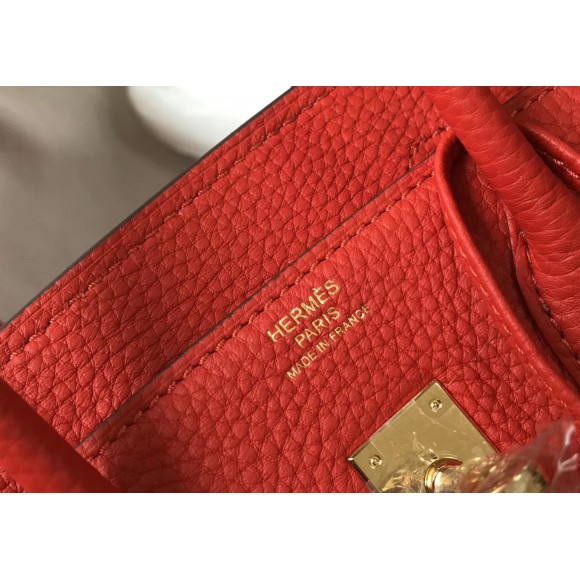 H**mes birkin 25 bag in red clemence leather with ghw