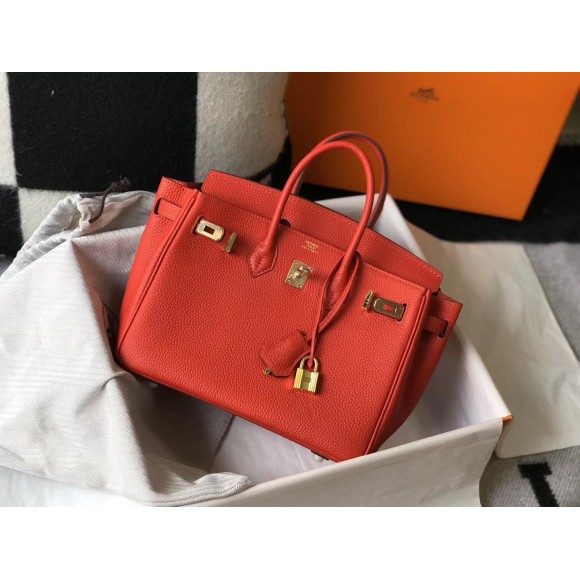 H**mes birkin 25 bag in red clemence leather with ghw