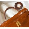 Hermes Kelly Mini II Sellier Bag In Gold Crocodile Embossed Leather
