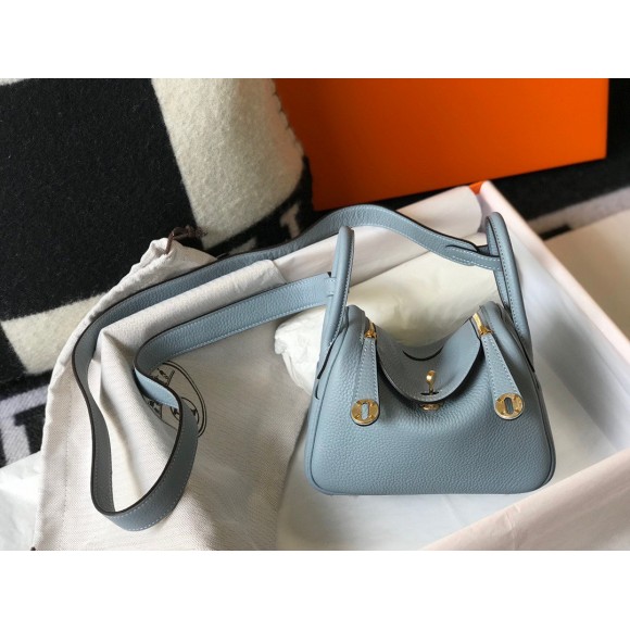 H**mes lindy mini bag in blue lin clemence leather ghw