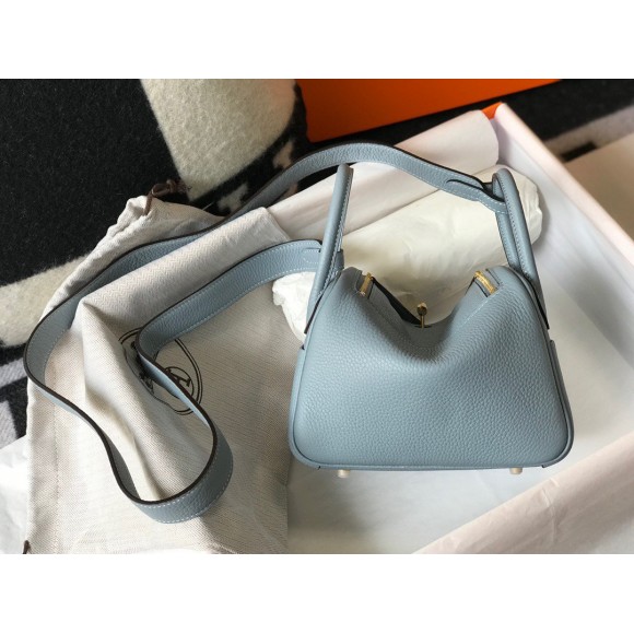 H**mes lindy mini bag in blue lin clemence leather ghw