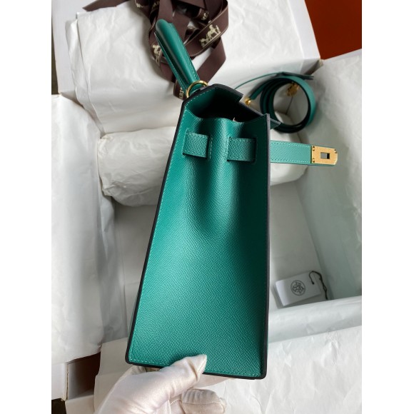 H**mes kelly sellier 32 handmade bag in malachite epsom calfskin